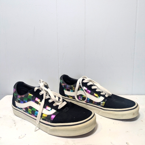 Vans Ward Old Skool Holographic Checkerboard Sneakers Black Rainbow Iridescent 8 - Picture 1 of 6